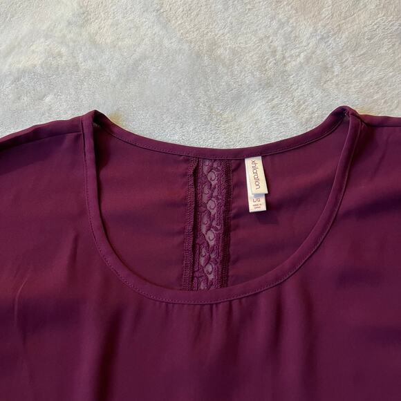 Xhilaration Lace Trim Long Sleeve Scoop neck Blouse Size L Boho Light Chiffon - Picture 3 of 11